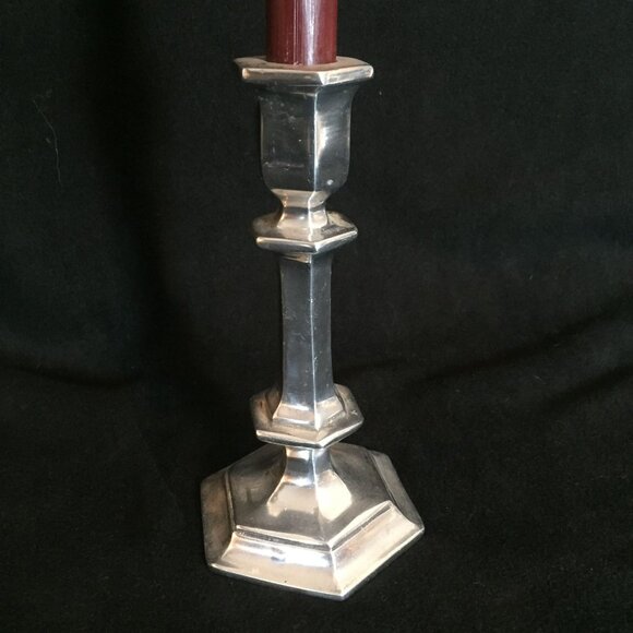 Vintage Pewter Candlestick Holder 8" Hexagonal Cottagecore Farmhouse Prairie - Picture 1 of 6